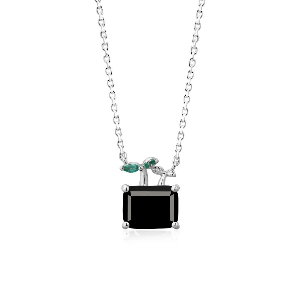Nature Inspired Black Spinel and Emerald Pendant Necklace - Image 3