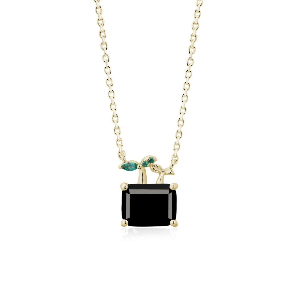Nature Inspired Black Spinel and Emerald Pendant Necklace - Image 4