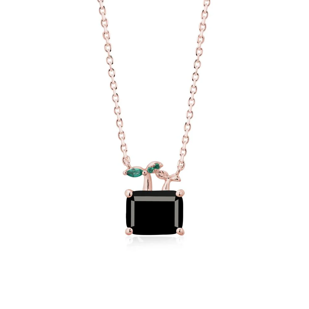 Nature Inspired Black Spinel and Emerald Pendant Necklace - Image 5
