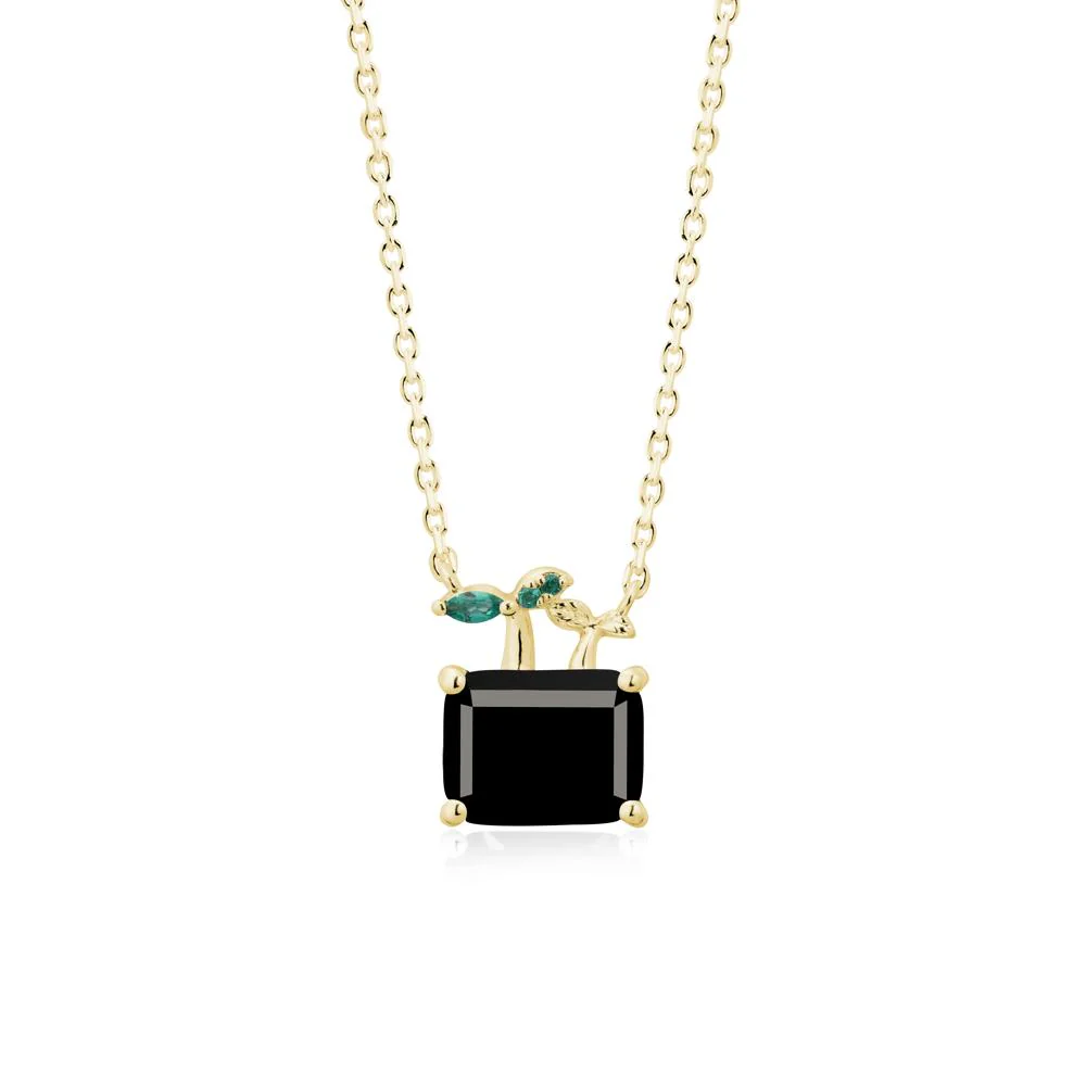 Nature Inspired Black Spinel and Emerald Pendant Necklace - Image 7