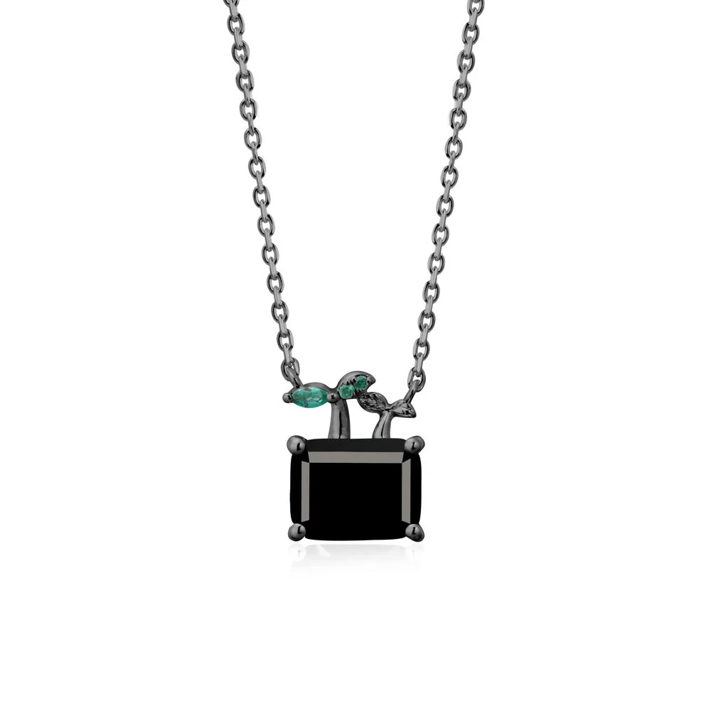 Nature Inspired Black Spinel and Emerald Pendant Necklace - Image 8