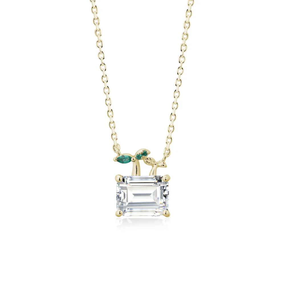 Nature Inspired Cubic Zirconia and Emerald Pendant Necklace