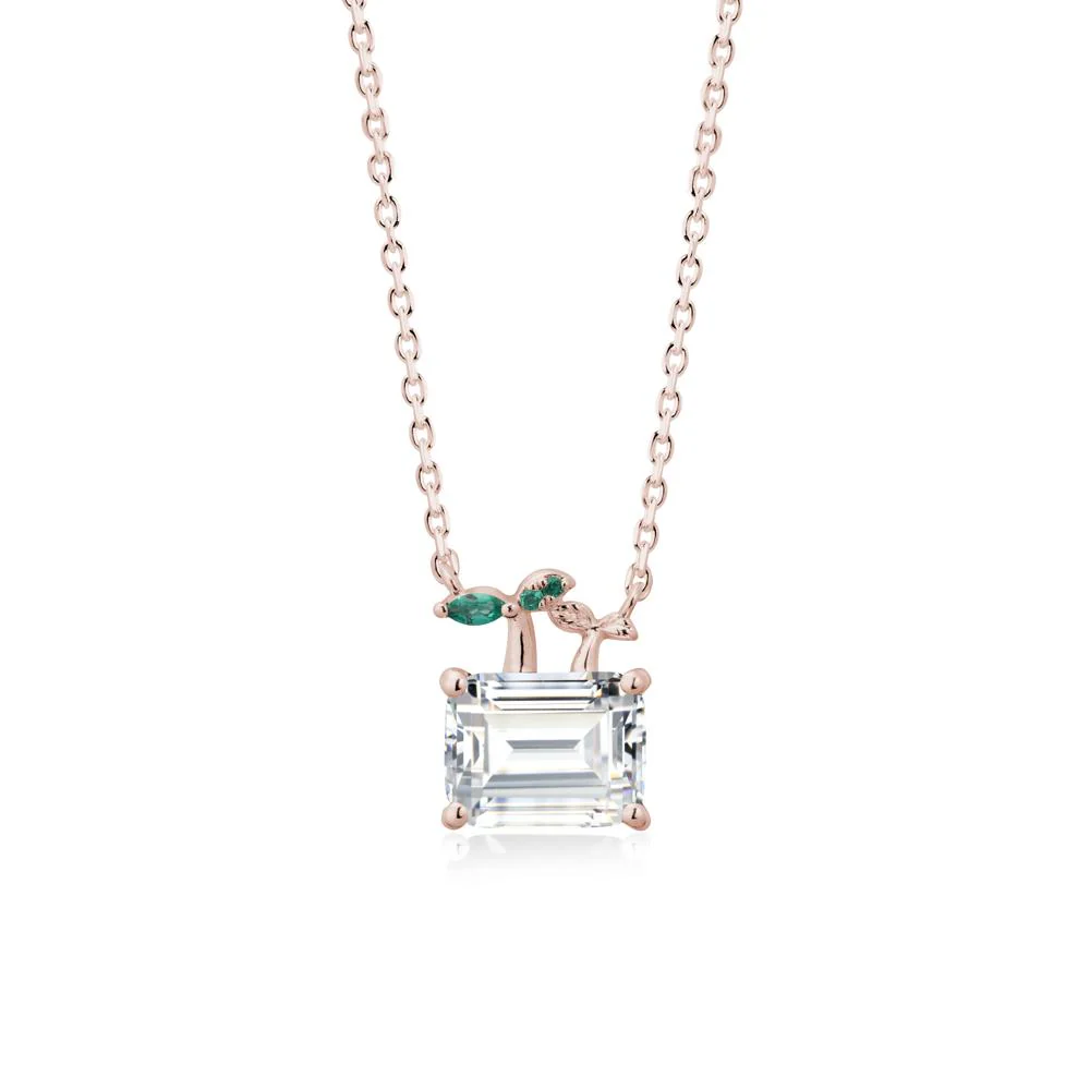 Nature Inspired Cubic Zirconia and Emerald Pendant Necklace - Image 2