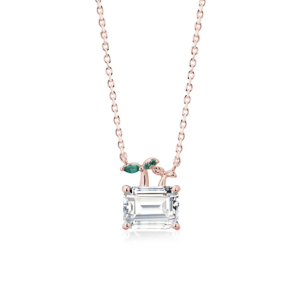 Nature Inspired Cubic Zirconia and Emerald Pendant Necklace - Image 4
