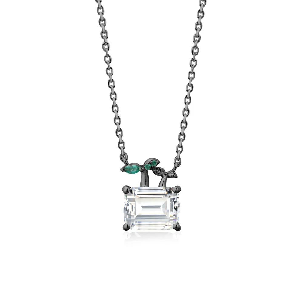 Nature Inspired Cubic Zirconia and Emerald Pendant Necklace - Image 7