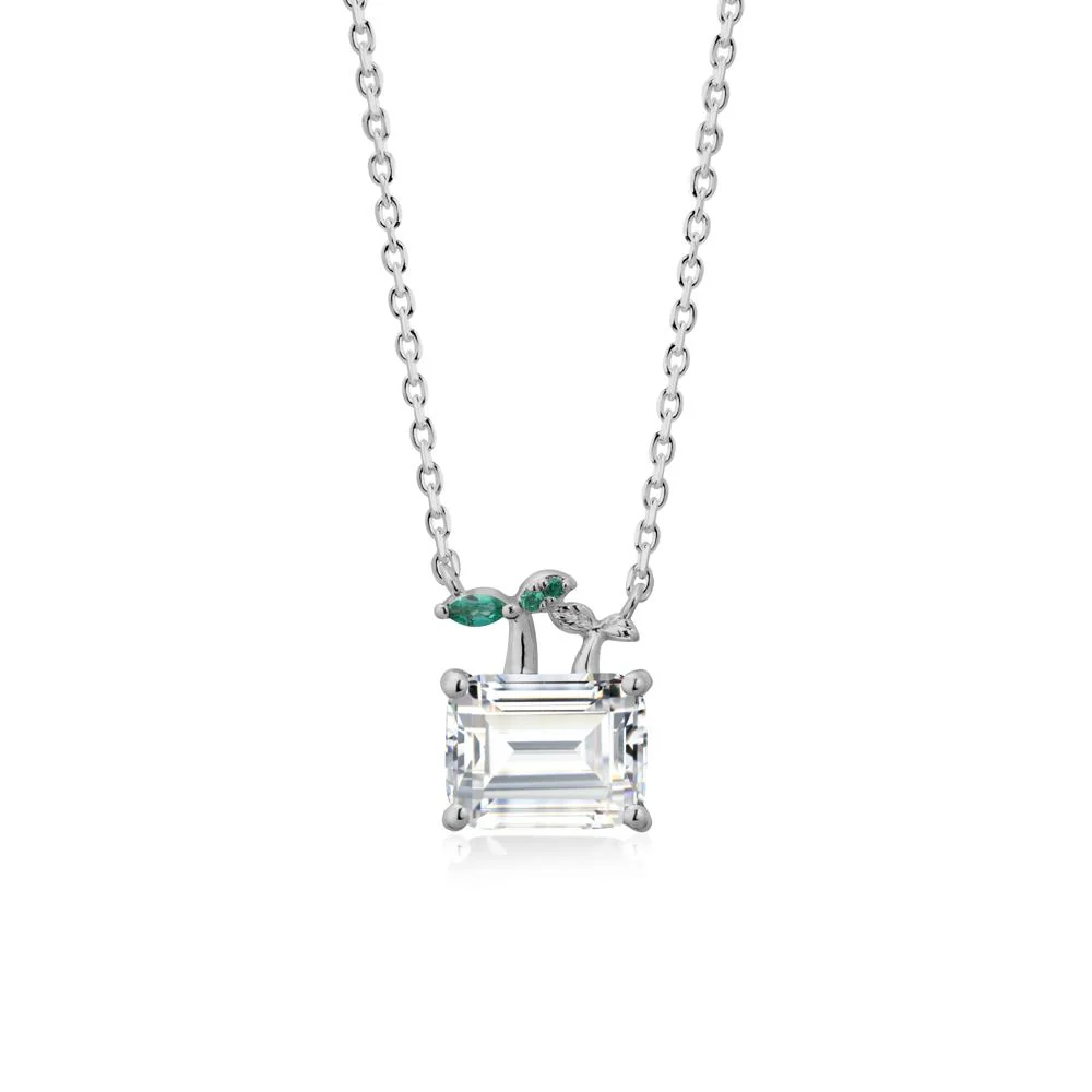 Nature Inspired Cubic Zirconia and Emerald Pendant Necklace - Image 8