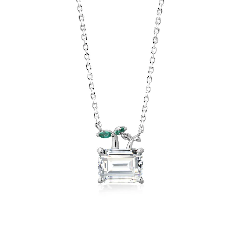 Nature Inspired Cubic Zirconia and Emerald Pendant Necklace - Image 9