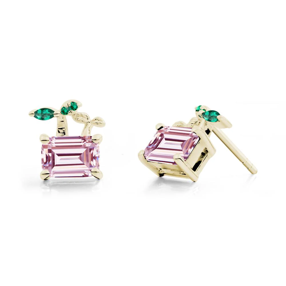 Nature Inspired Cubic Zirconia and Emerald Stud Earrings - Image 4