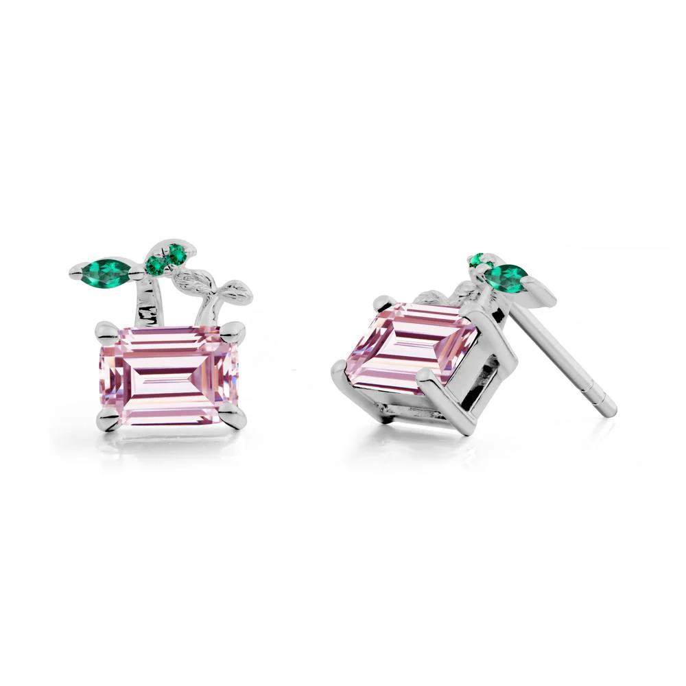Nature Inspired Cubic Zirconia and Emerald Stud Earrings - Image 8