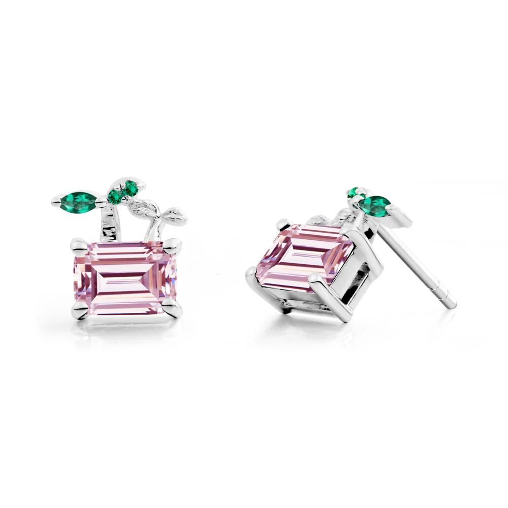 Nature Inspired Cubic Zirconia and Emerald Stud Earrings - Image 9