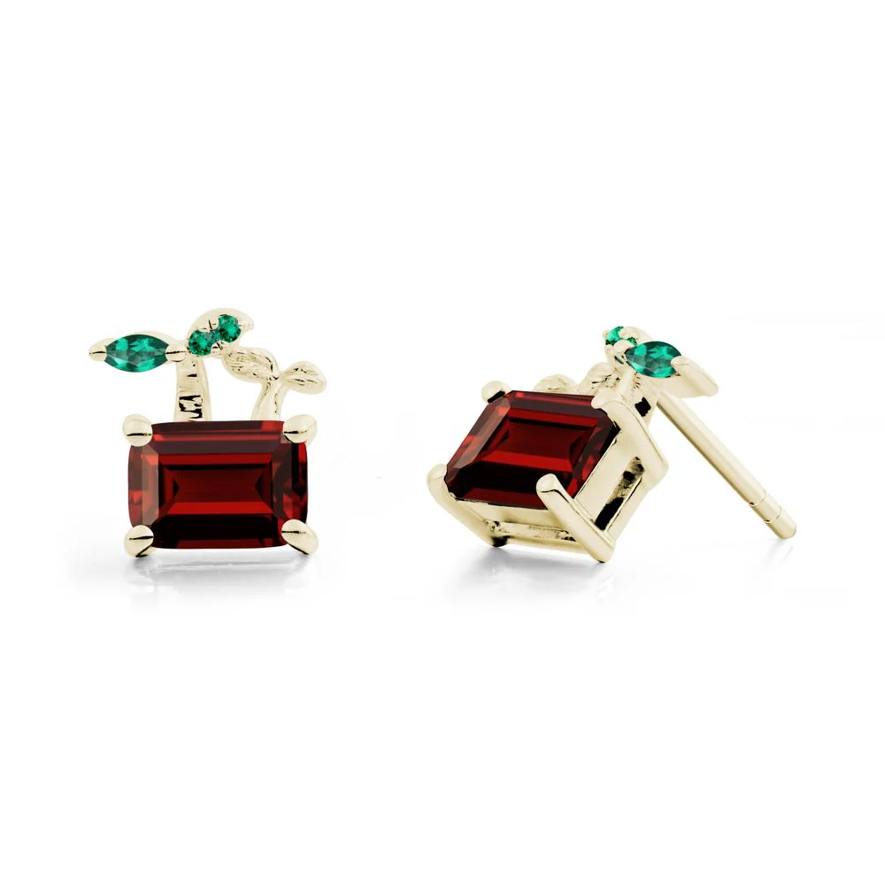 Nature Inspired Garnet and Emerald Stud Earrings - Image 5