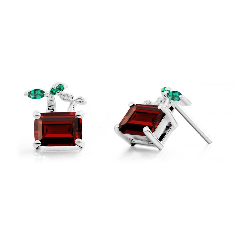 Nature Inspired Garnet and Emerald Stud Earrings - Image 8