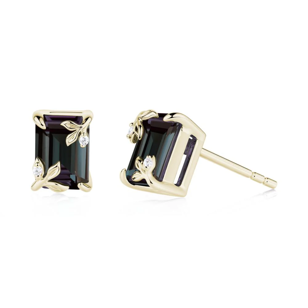 Nature-Inspired Leaf Emerald Cut Alexandrite Earrings