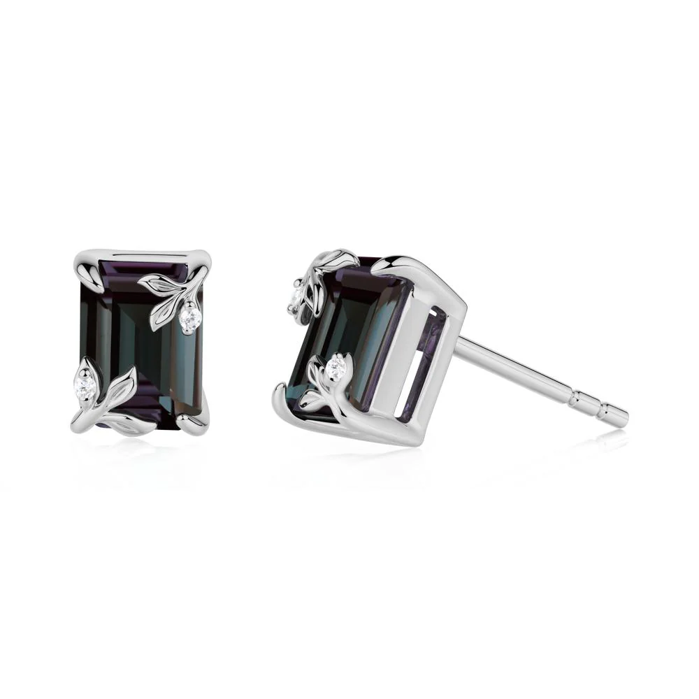 Nature-Inspired Leaf Emerald Cut Alexandrite Earrings - Image 3