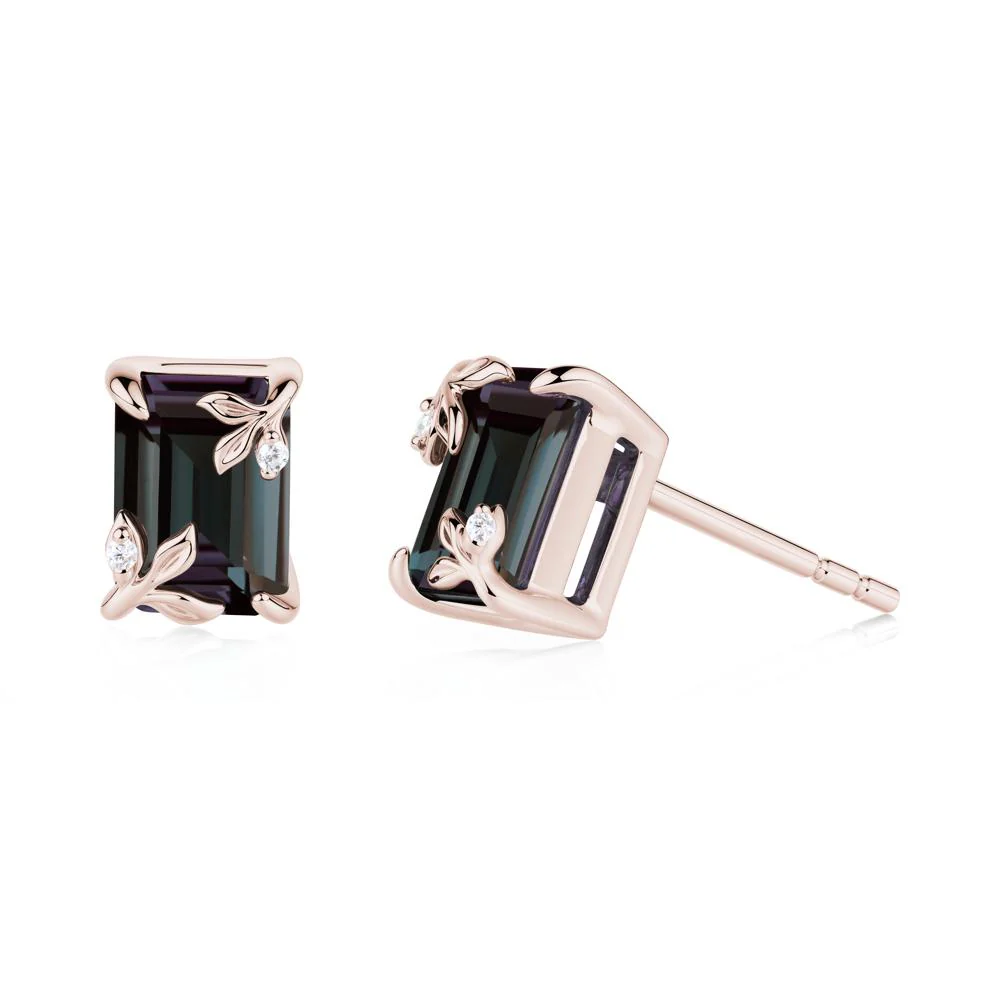 Nature-Inspired Leaf Emerald Cut Alexandrite Earrings - Image 6