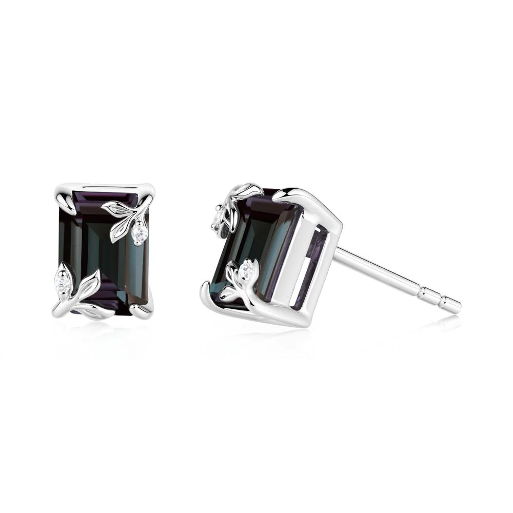 Nature-Inspired Leaf Emerald Cut Alexandrite Earrings - Image 8