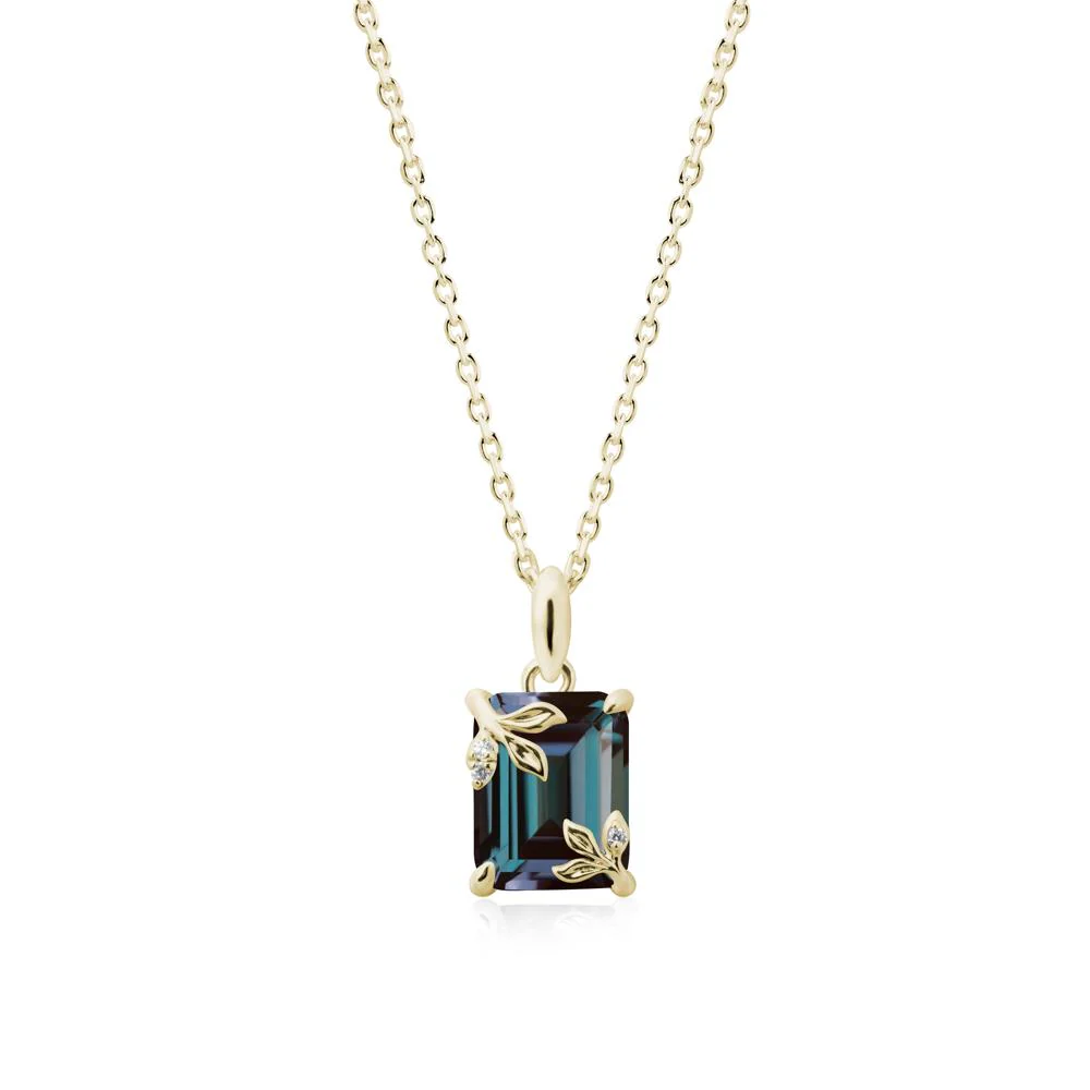 Nature-Inspired Leaf Emerald Cut Alexandrite Neclace