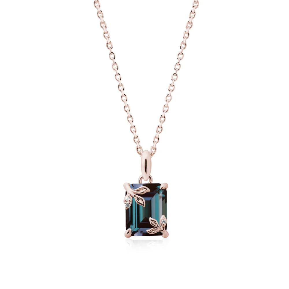 Nature-Inspired Leaf Emerald Cut Alexandrite Neclace - Image 2