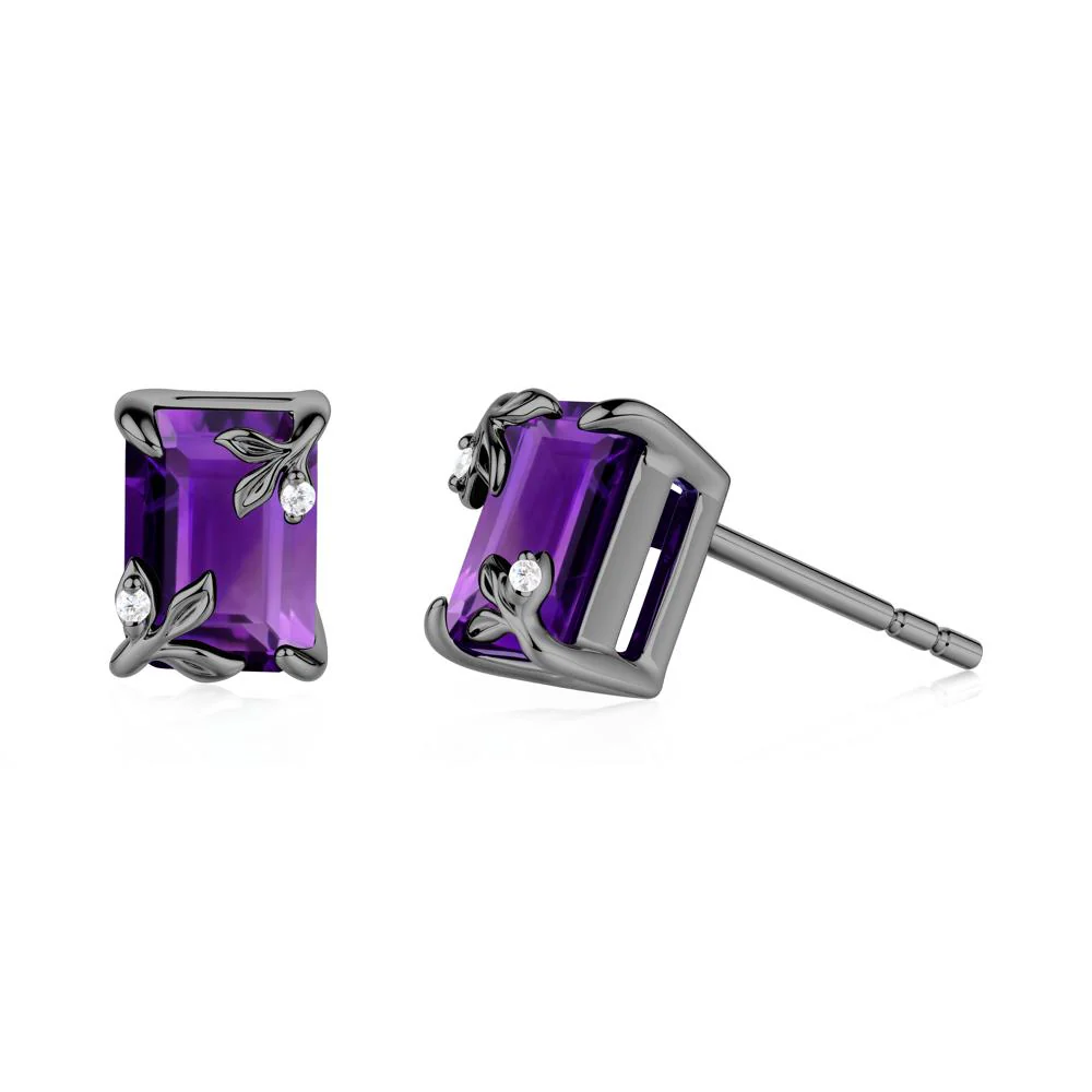Nature-Inspired Leaf Emerald Cut Amethyst Stud Earrings - Image 4