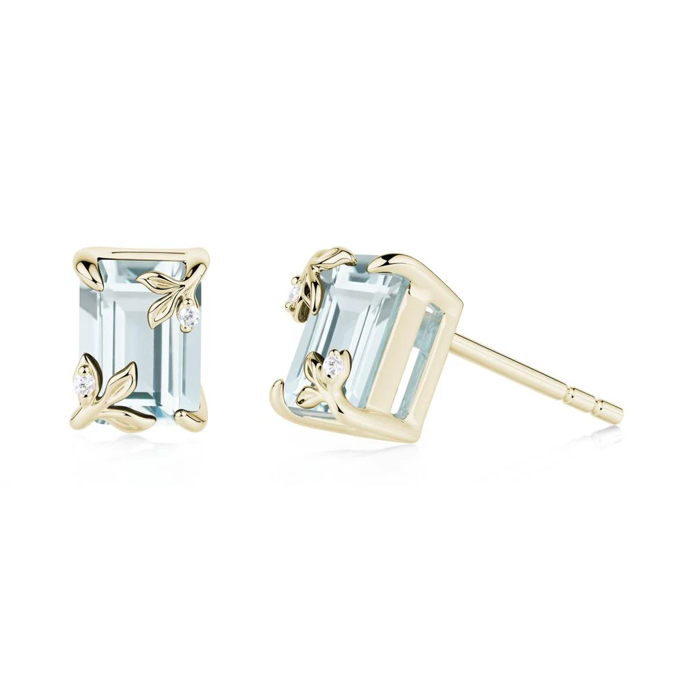 Nature-Inspired Leaf Emerald Cut Aquamarine Earrings