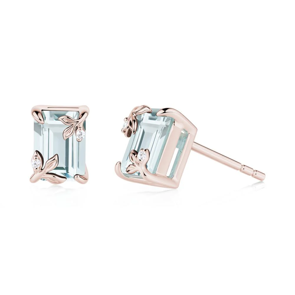 Nature-Inspired Leaf Emerald Cut Aquamarine Earrings - Image 3