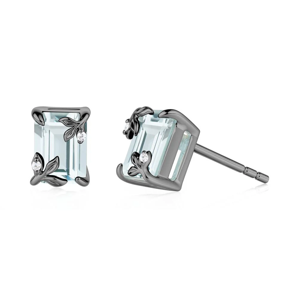 Nature-Inspired Leaf Emerald Cut Aquamarine Earrings - Image 5