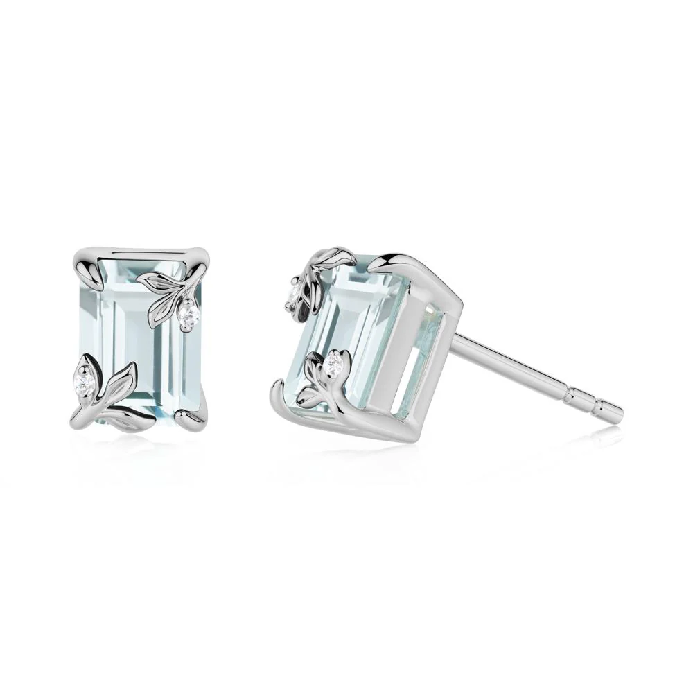Nature-Inspired Leaf Emerald Cut Aquamarine Earrings - Image 6
