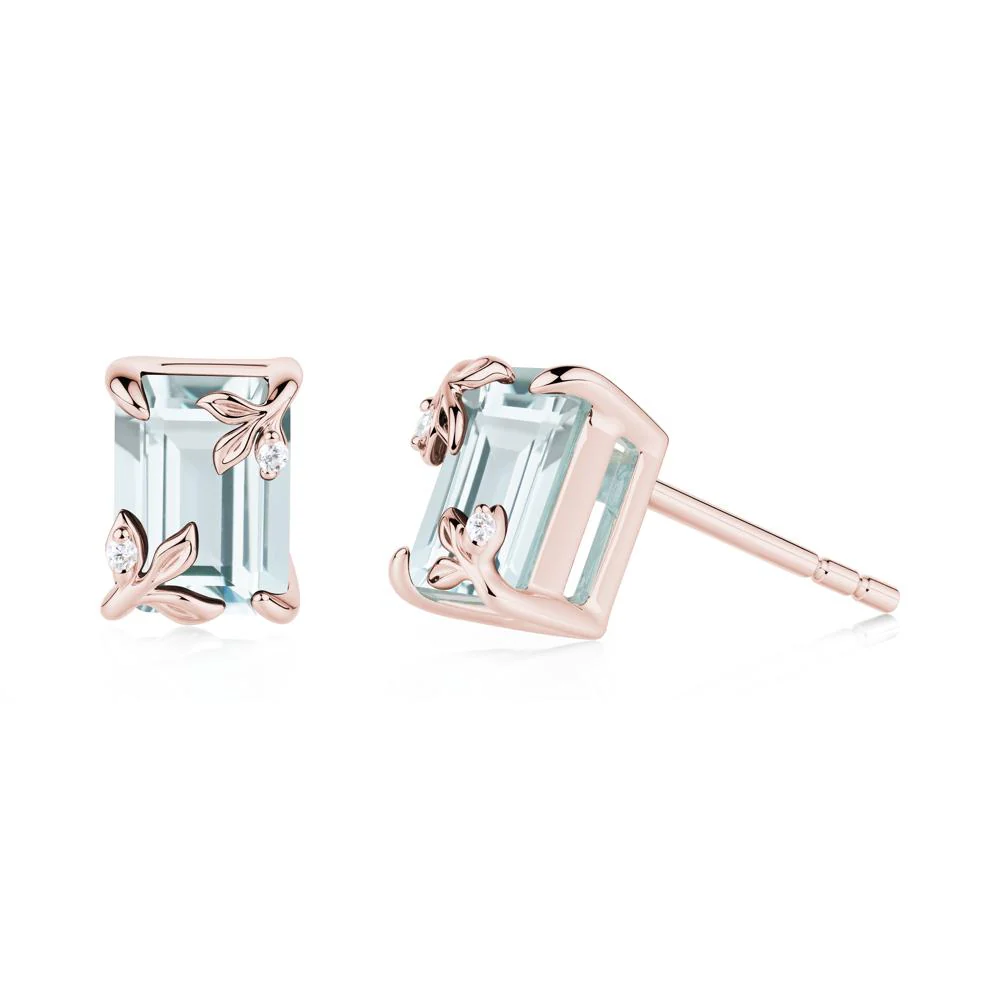 Nature-Inspired Leaf Emerald Cut Aquamarine Earrings - Image 7