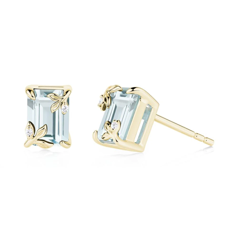 Nature-Inspired Leaf Emerald Cut Aquamarine Earrings - Image 8