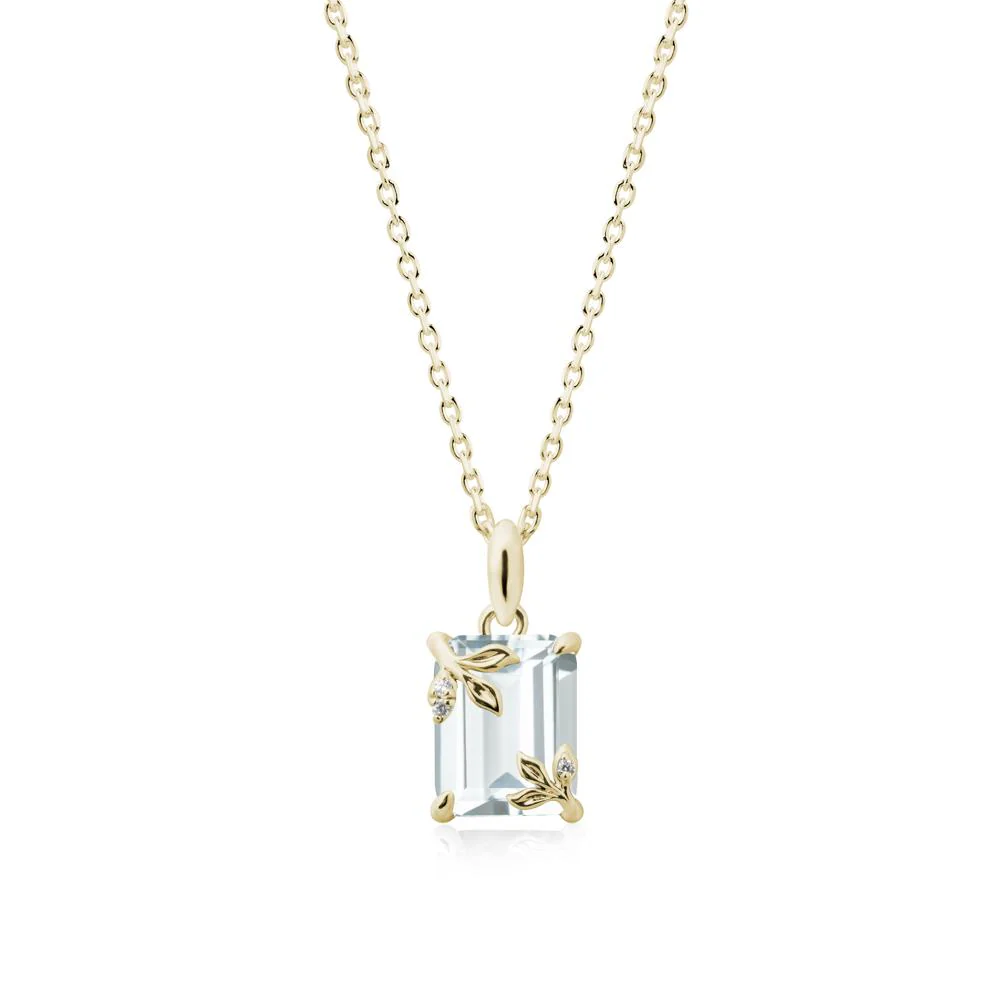 Nature-Inspired Leaf Emerald Cut Aquamarine Neclace