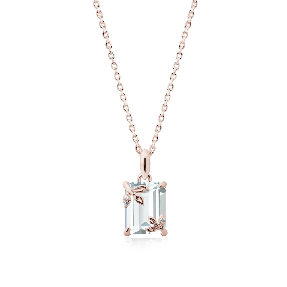 Nature-Inspired Leaf Emerald Cut Aquamarine Neclace - Image 2