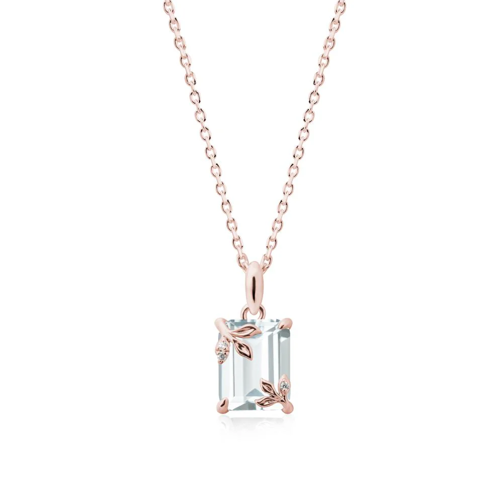 Nature-Inspired Leaf Emerald Cut Aquamarine Neclace - Image 4