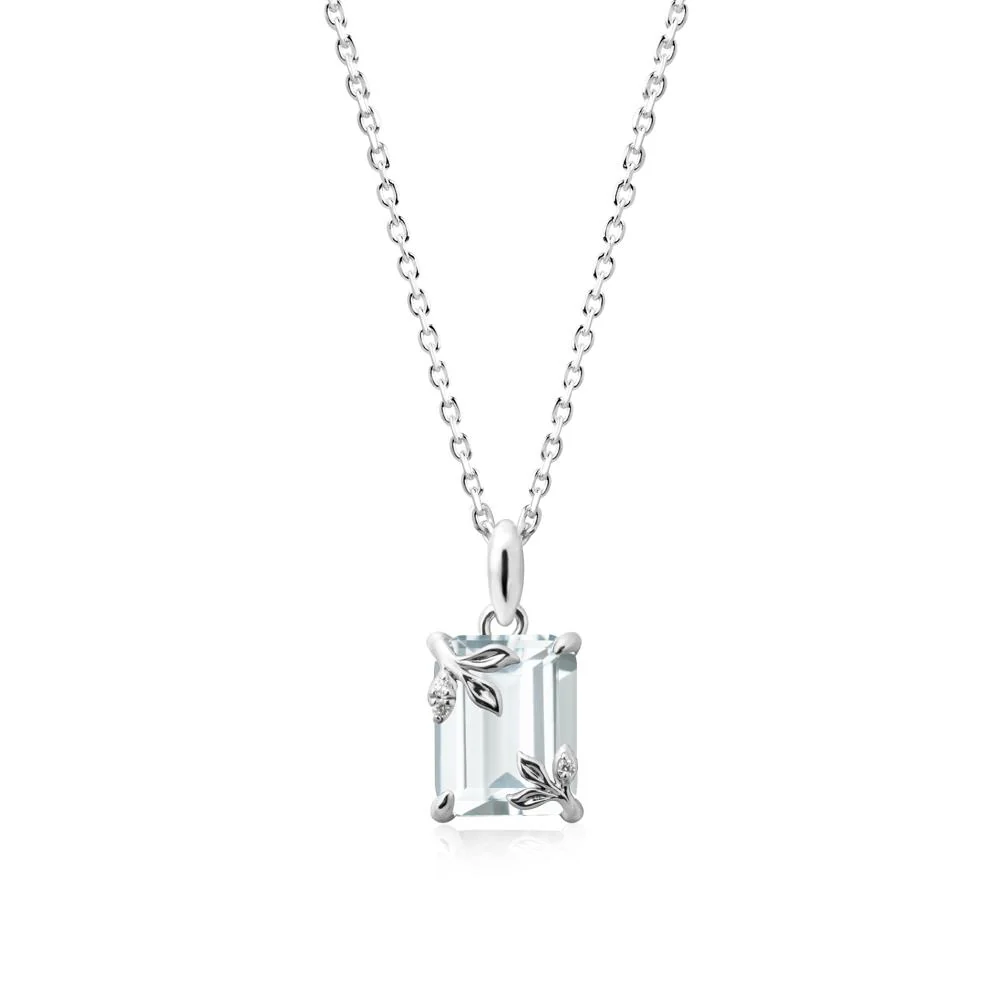 Nature-Inspired Leaf Emerald Cut Aquamarine Neclace - Image 5