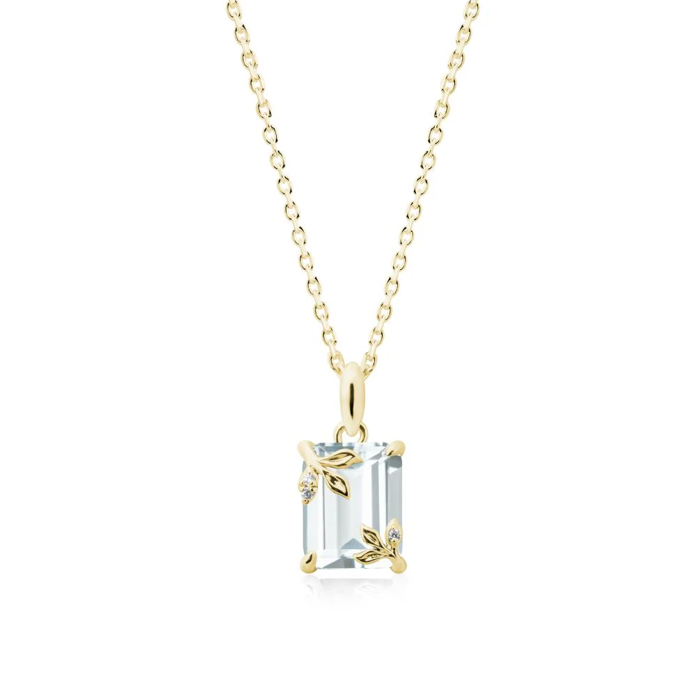 Nature-Inspired Leaf Emerald Cut Aquamarine Neclace - Image 6