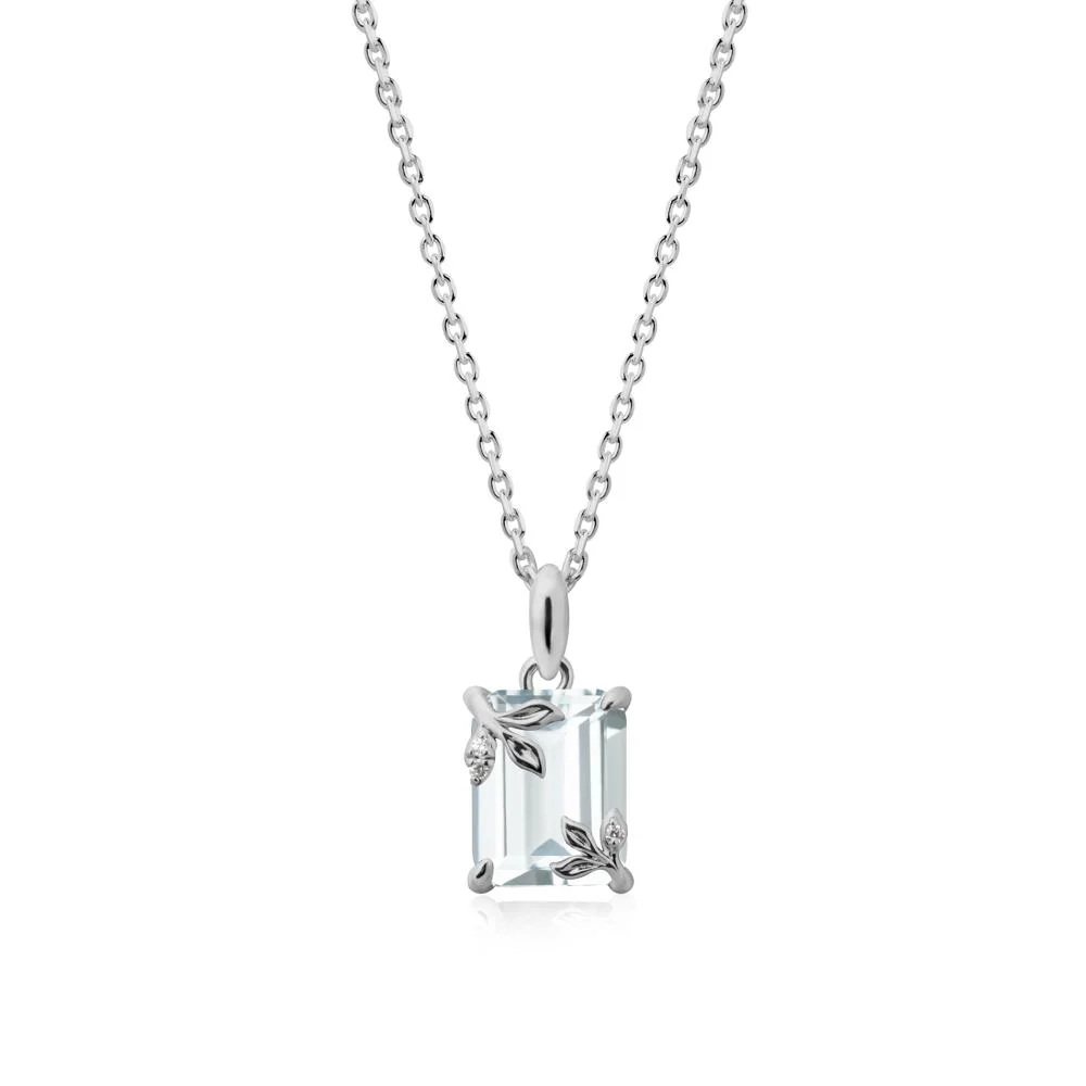 Nature-Inspired Leaf Emerald Cut Aquamarine Neclace - Image 8