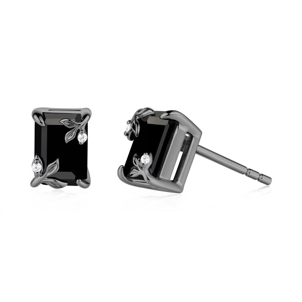 Nature-Inspired Leaf Emerald Cut Black Spinel Earrings