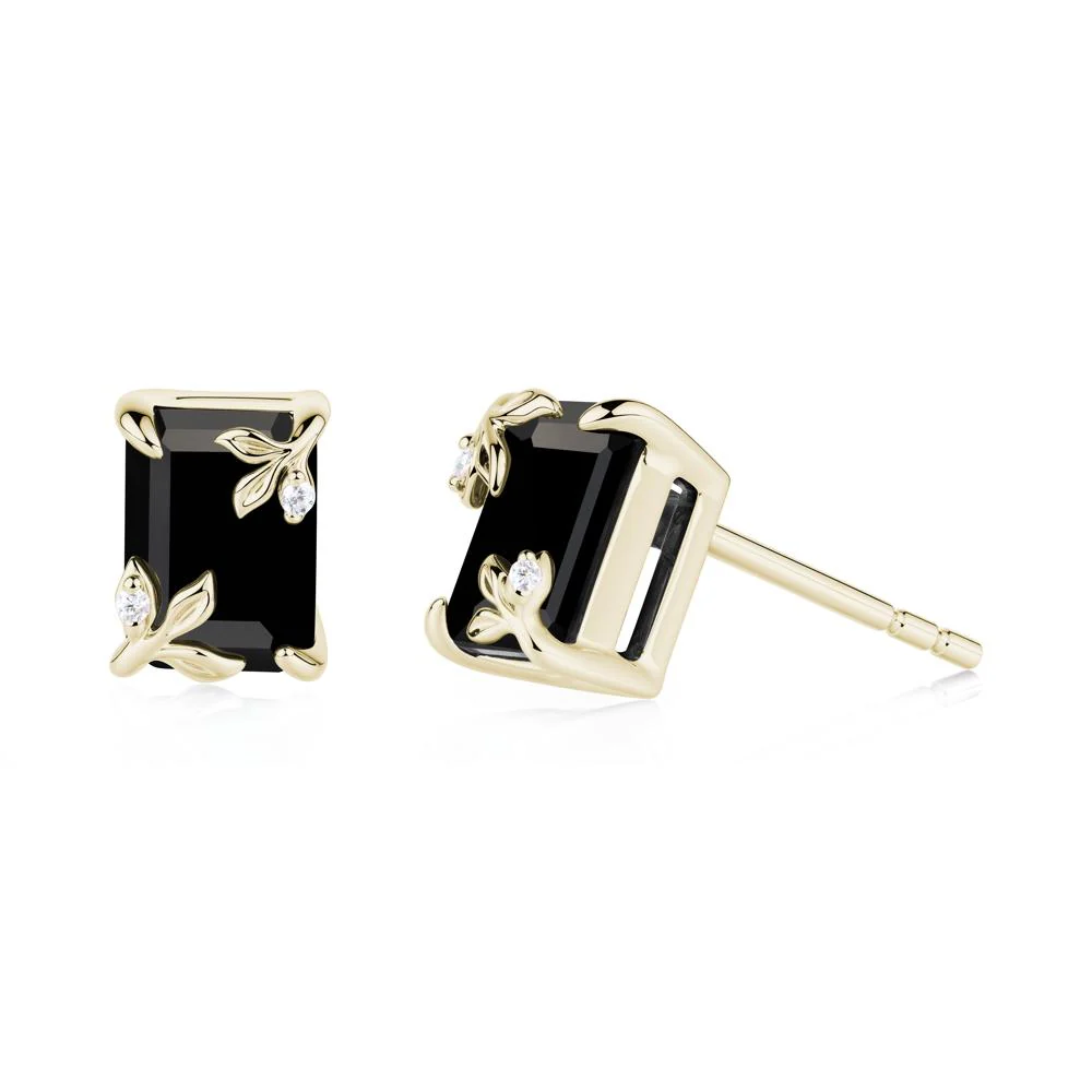 Nature-Inspired Leaf Emerald Cut Black Spinel Earrings - Image 7
