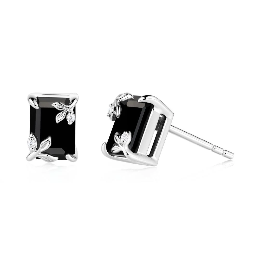 Nature-Inspired Leaf Emerald Cut Black Spinel Earrings - Image 8
