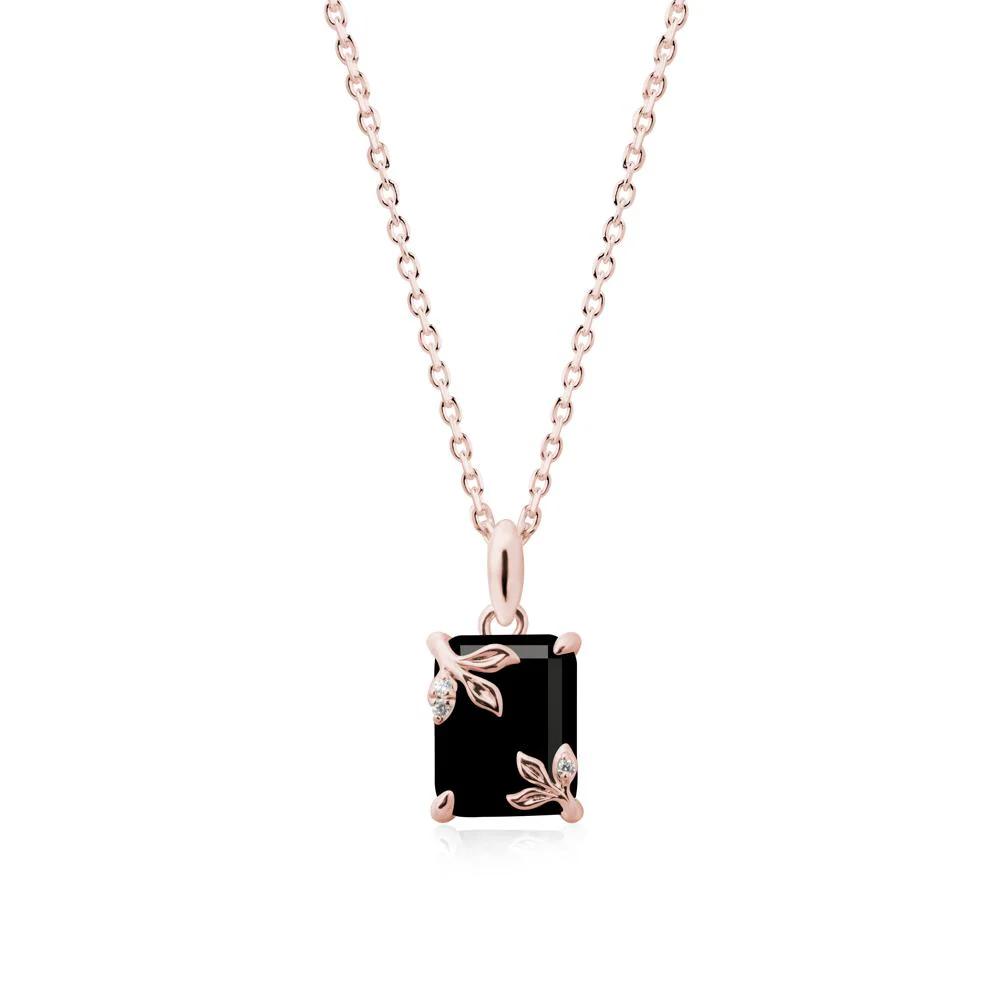 Nature-Inspired Leaf Emerald Cut Black Spinel Pendant - Image 5