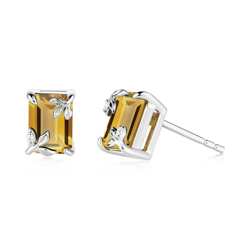 Nature-Inspired Leaf Emerald Cut Citrine Earrings - Image 3