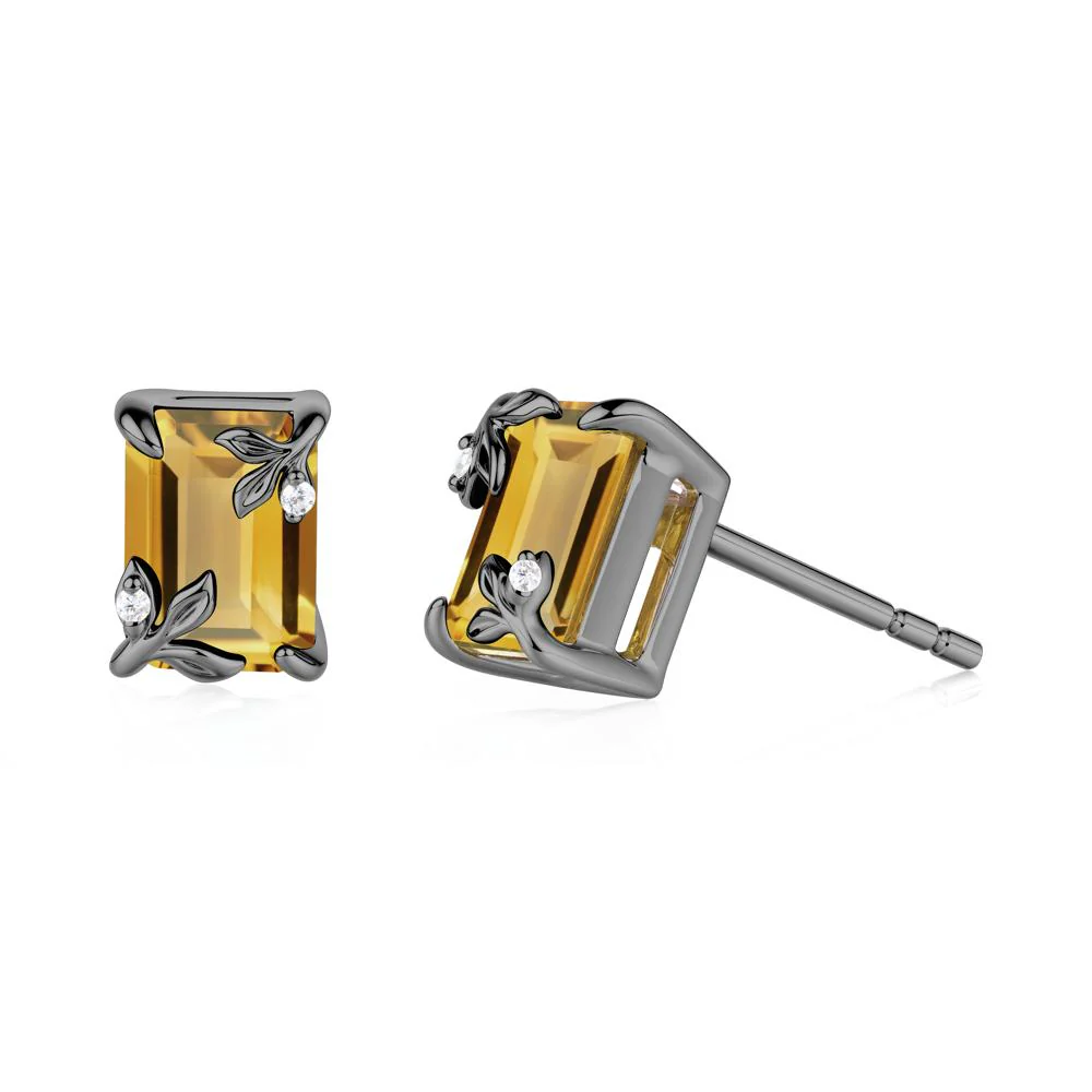 Nature-Inspired Leaf Emerald Cut Citrine Earrings - Image 5