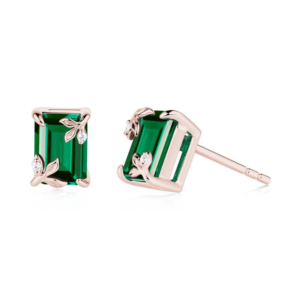 Nature-Inspired Leaf Emerald Cut Emerald Stud Earrings - Image 8