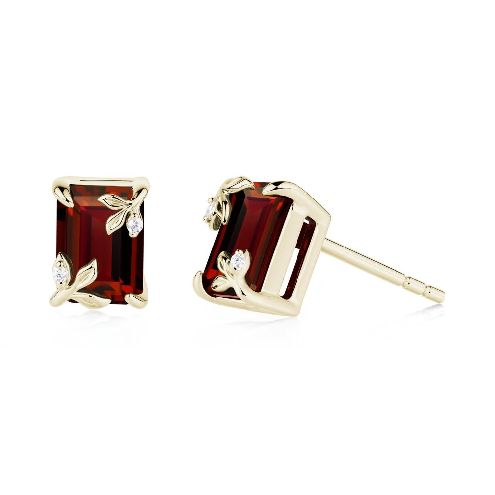 Nature-Inspired Leaf Emerald Cut Garnet Earrings
