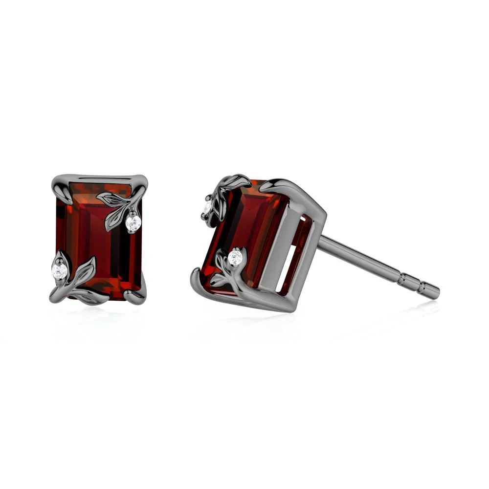Nature-Inspired Leaf Emerald Cut Garnet Earrings - Image 2