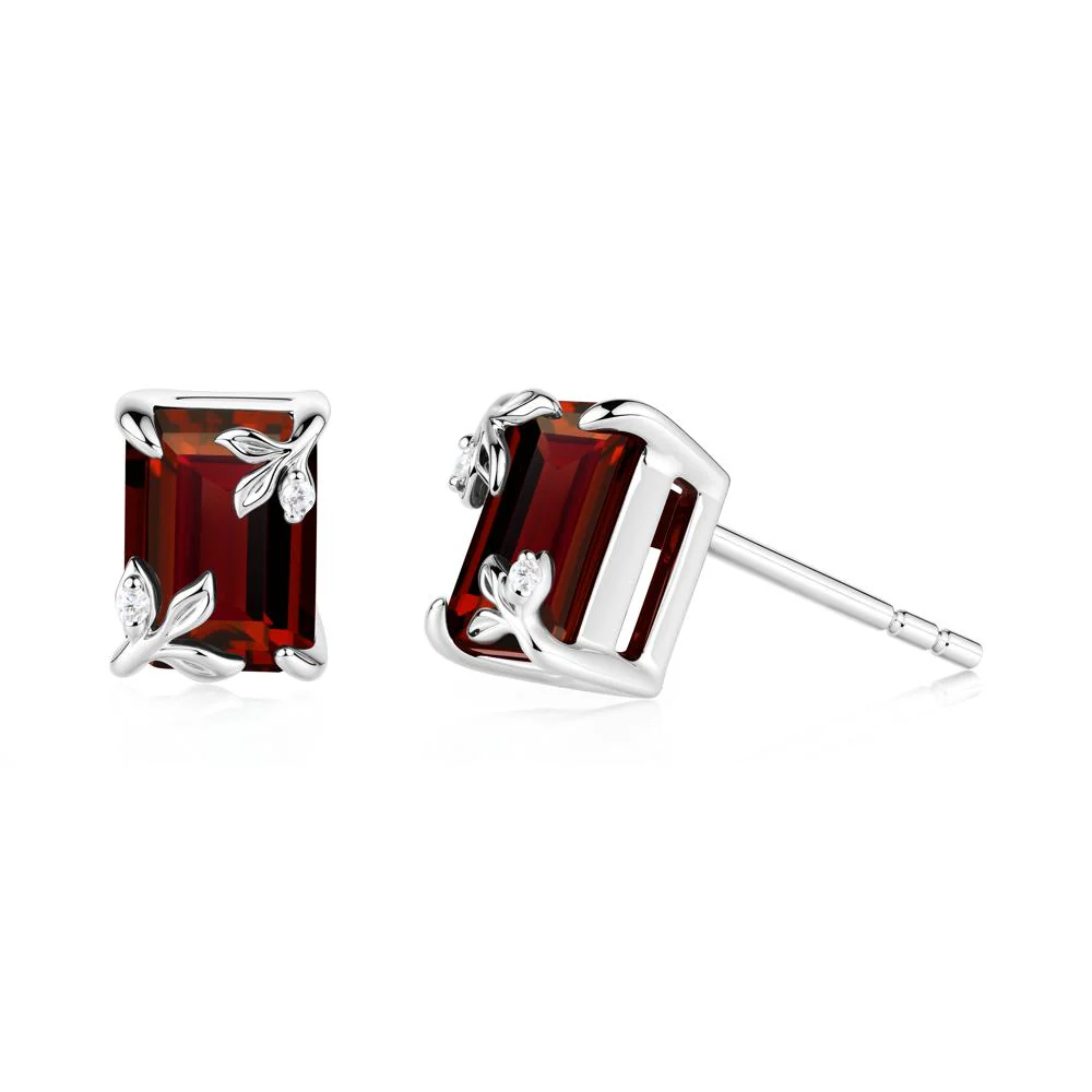 Nature-Inspired Leaf Emerald Cut Garnet Earrings - Image 6