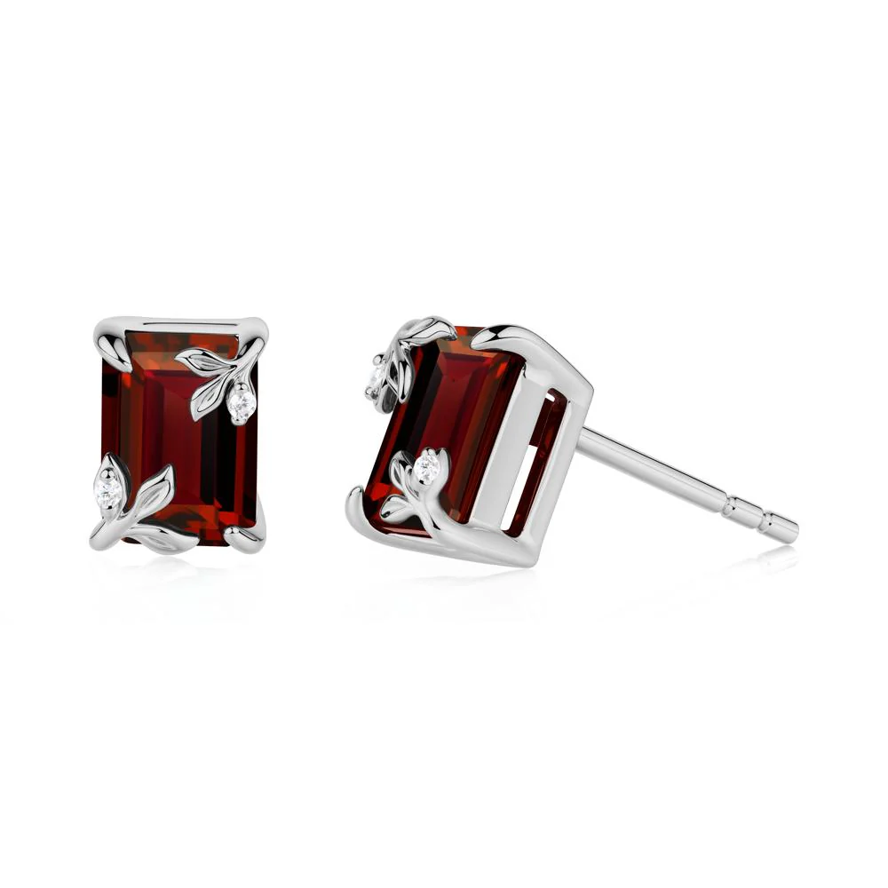 Nature-Inspired Leaf Emerald Cut Garnet Earrings - Image 9