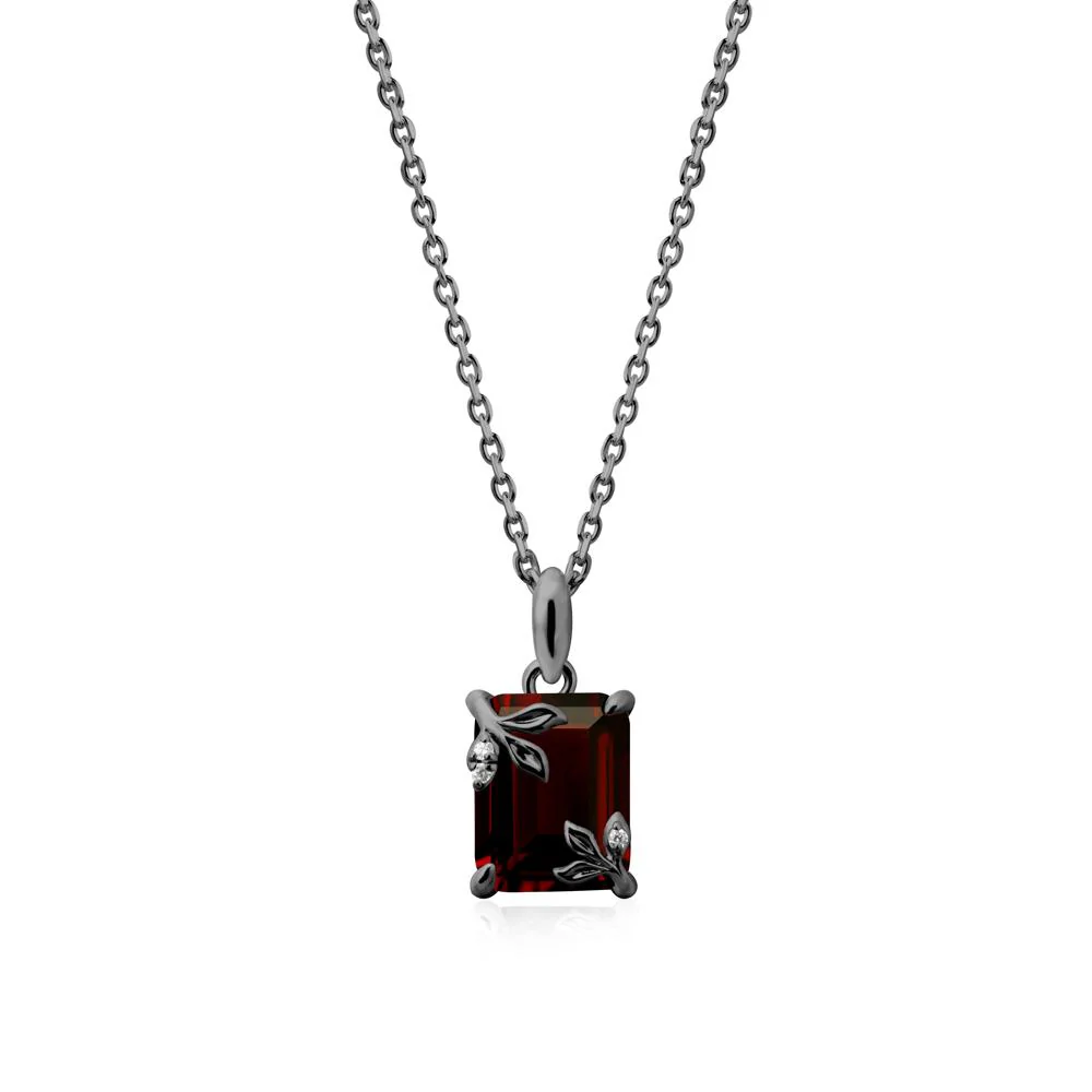 Nature-Inspired Leaf Emerald Cut Garnet Pendant
