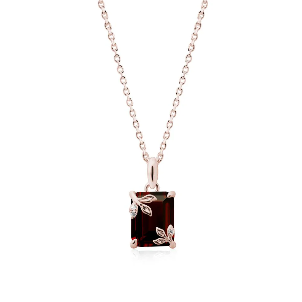 Nature-Inspired Leaf Emerald Cut Garnet Pendant - Image 2