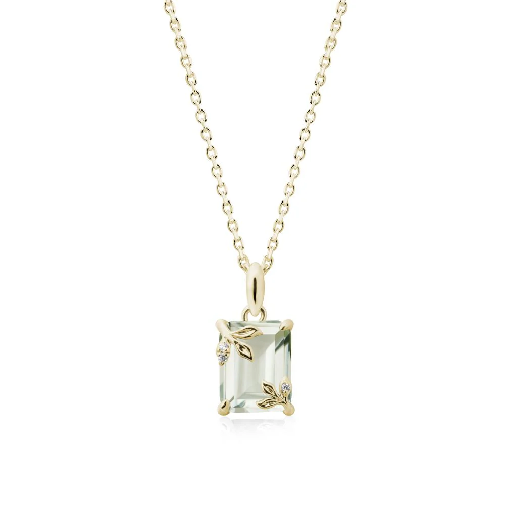 Nature-Inspired Leaf Emerald Cut Green Amethyst Neclace