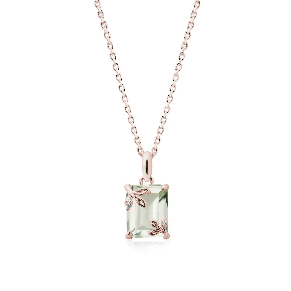 Nature-Inspired Leaf Emerald Cut Green Amethyst Neclace - Image 2